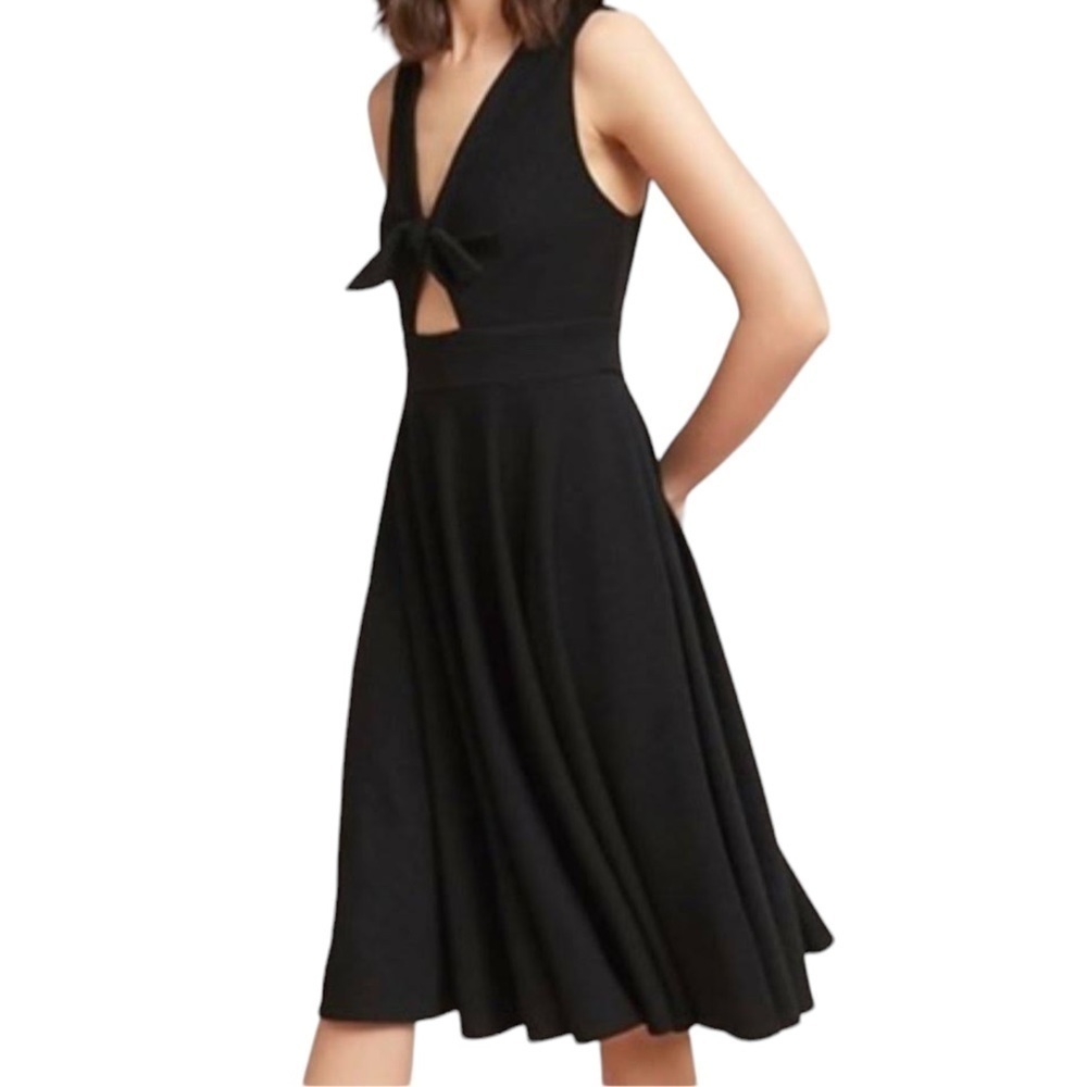 Anthropologie Hutch April Black Ribbed Keyhole Front‎ Faux Tie Dress Origin $158